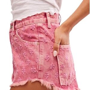 We The Free Pink High-Rise Distressed Denim Shorts